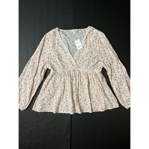 Lucky Brand Tops - Lucky Brand Womens Babydoll Lace Top Pink Sz L Cottagecore Coquette Peasant Boho